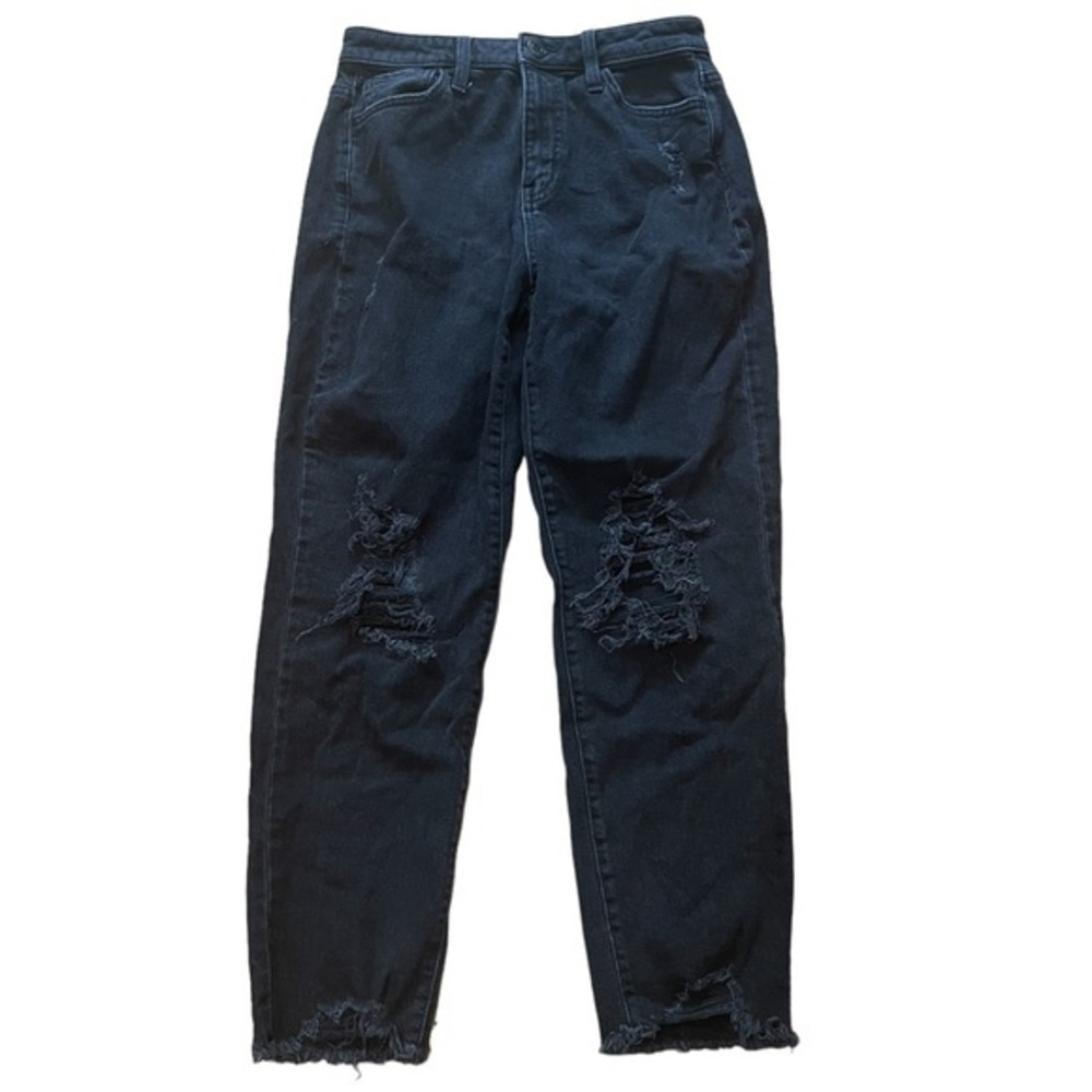 SO Juniors Black High Rise Distressed Mom Jeans. Ankle‎ Size 5 Waist 27